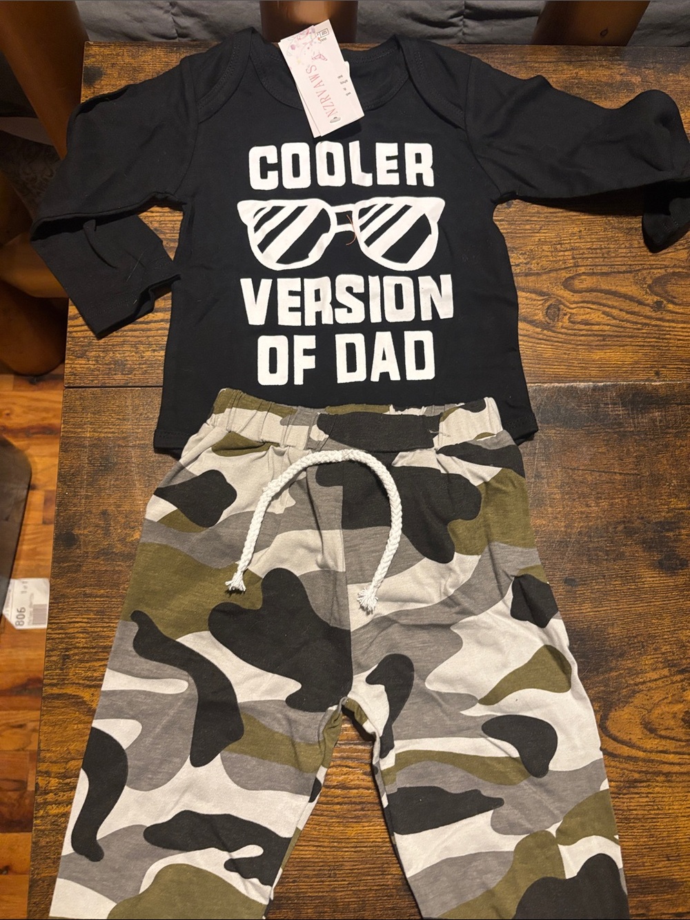 Cooler Version of Dad Black Top + Camo Pants Set